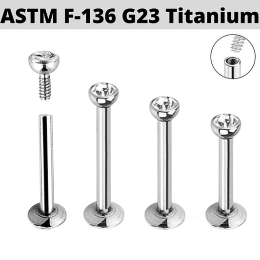G23 Titanium Internally Threaded 2mm Gem CZ Labret