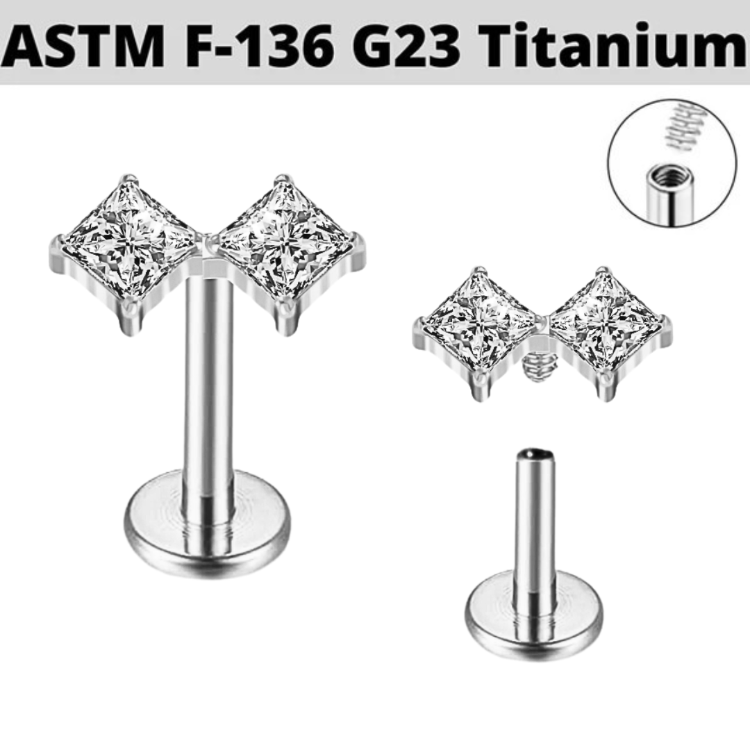 G23 Titanium Internally Threaded Double Princess CZ Labret