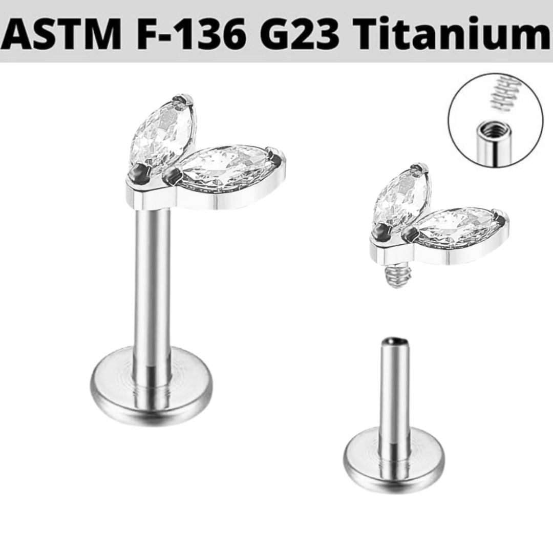 G23 Titanium Internally Threaded Double Marquise CZ Labret