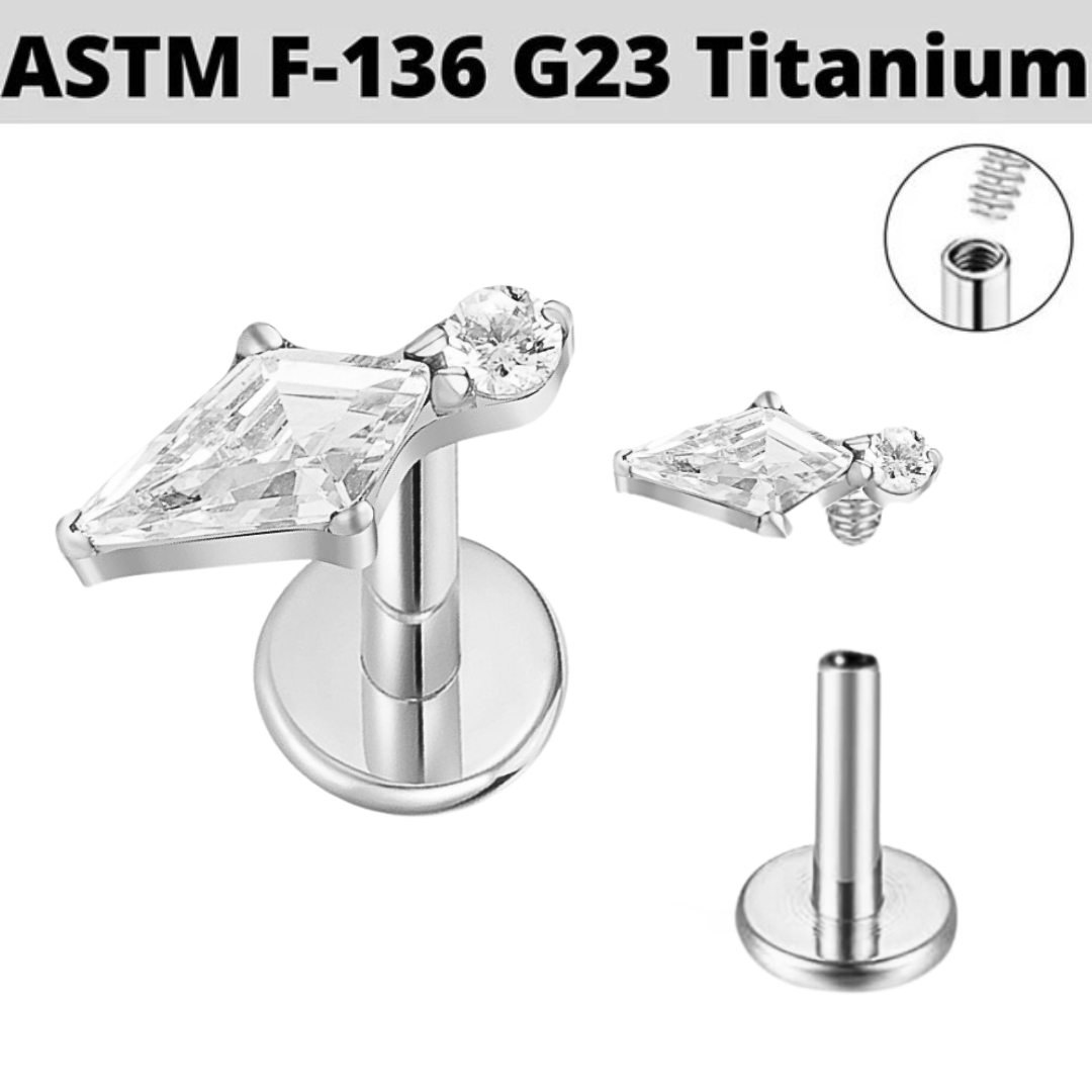 G23 Titanium Internally Threaded Pointed Kite CZ Labret
