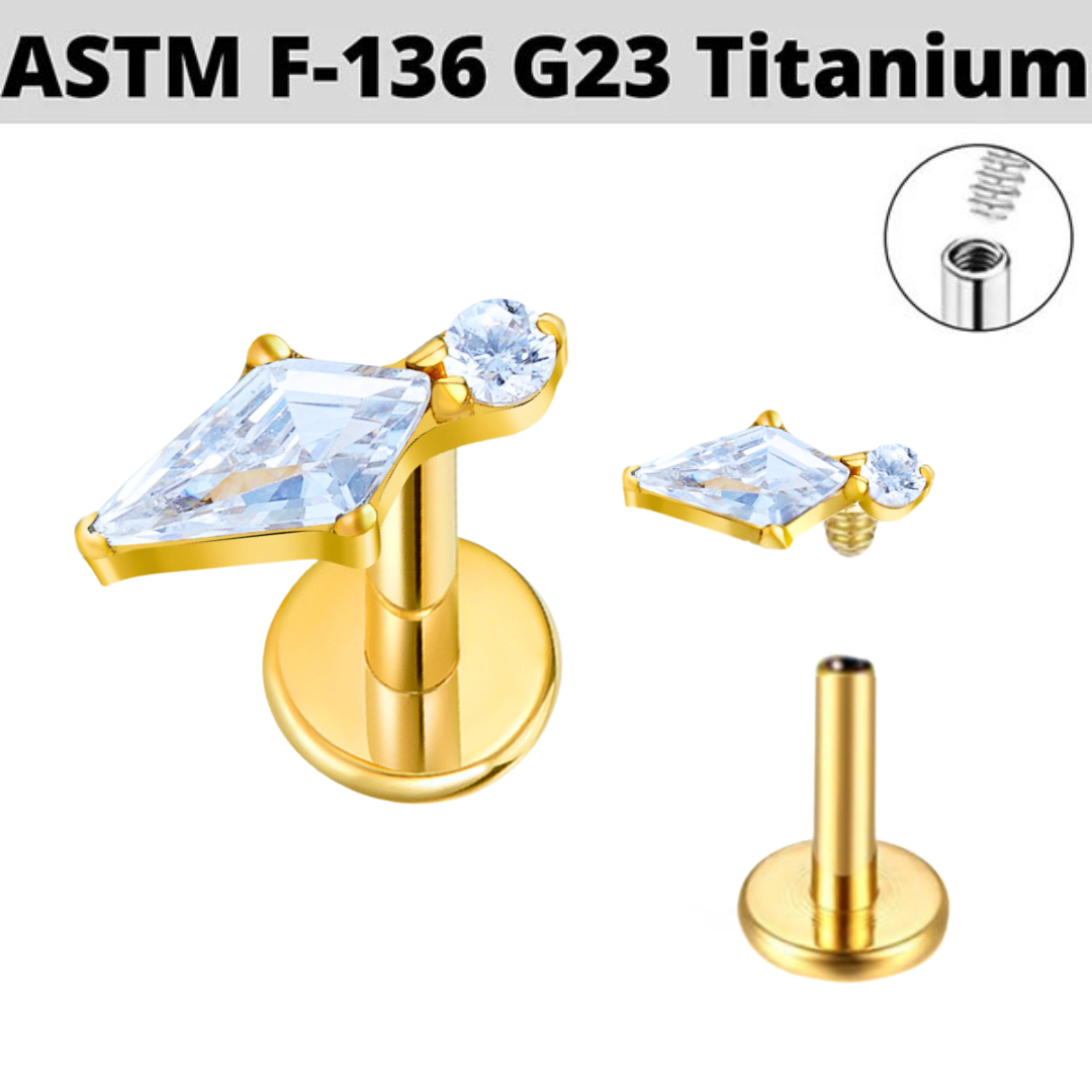 G23 Gold PVD Titanium Internally Threaded Pointed Kite CZ Labret
