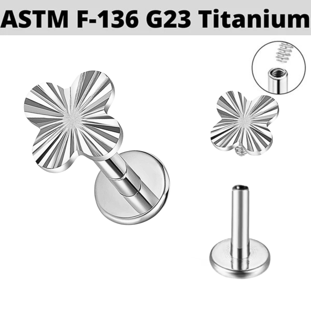 G23 Titanium Internally Threaded Radiant Clover Labret