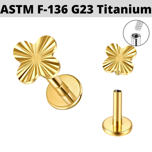 G23 Gold PVD Titanium Internally Threaded Radiant Clover Labret