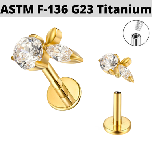 G23 Gold PVD Titanium Internally Threaded CZ Apple Labret