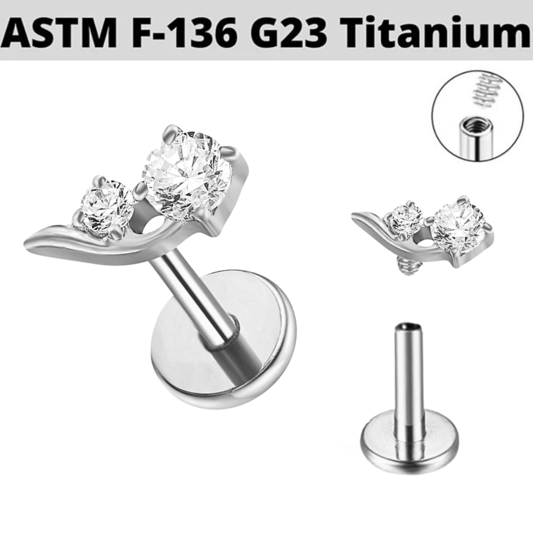 G23 Titanium Internally Threaded 2 CZ Floral Labret