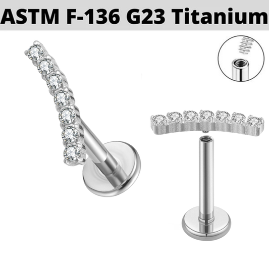 G23 Titanium Internally Threaded Bezel Set 7 CZ Cluster Labret