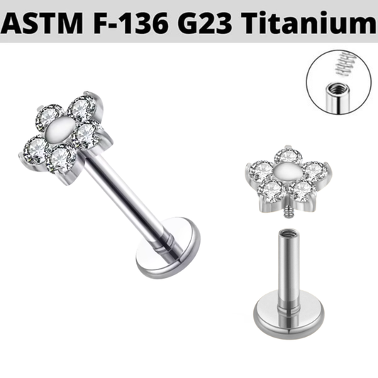 G23 Titanium Internally Threaded 5 CZ Petal Flower Labret