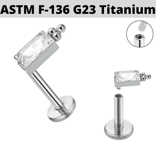 G23 Titanium Internally Threaded Beaded Baguette CZ Labret
