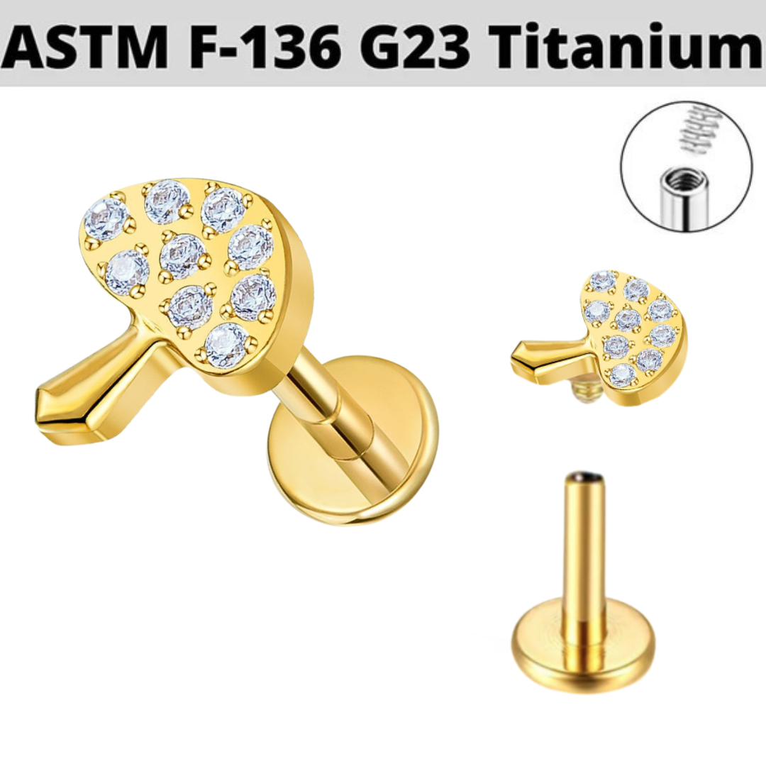 G23 Gold PVD Titanium Internally Threaded CZ Mushroom Labret
