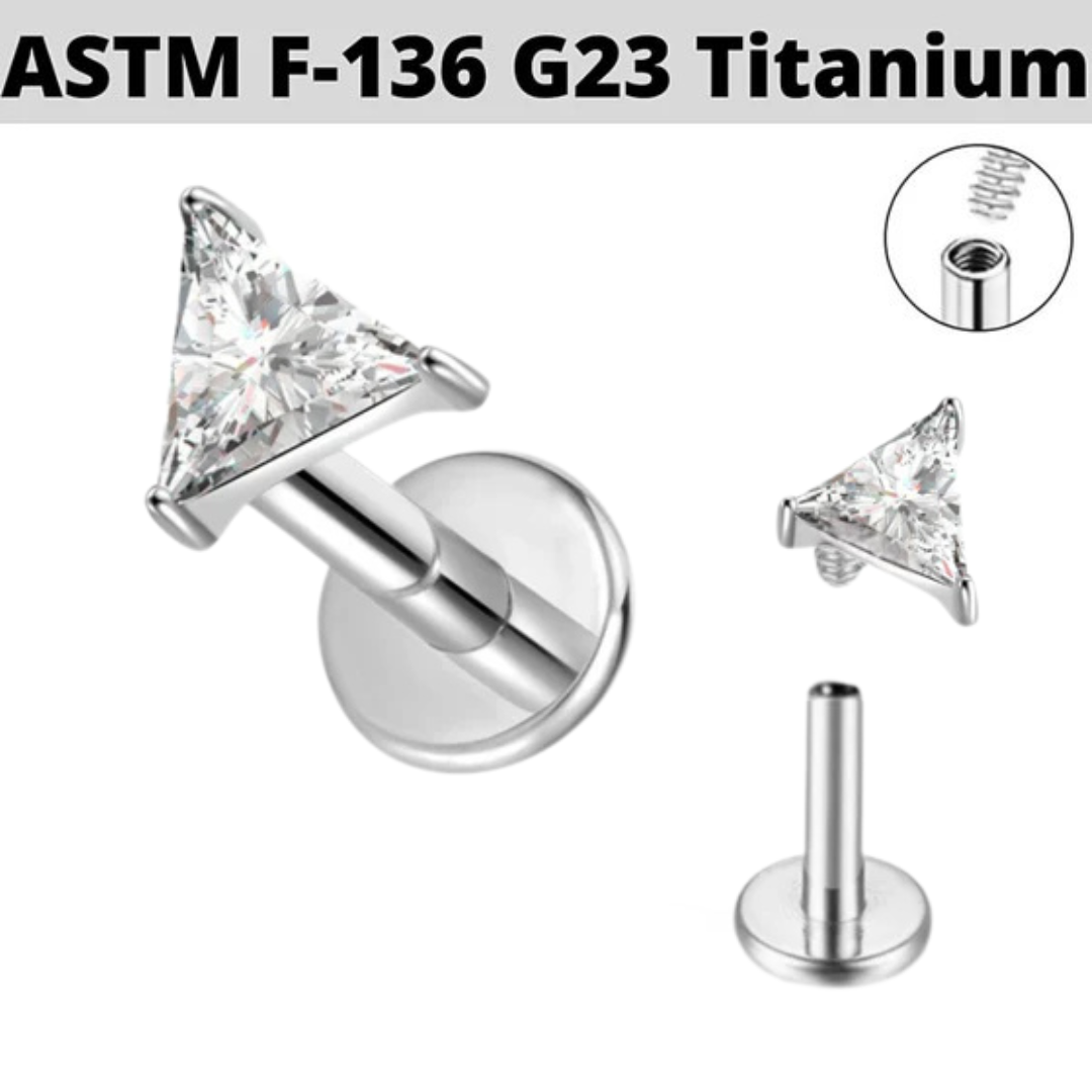 G23 Titanium Internally Threaded Triangle CZ Tragus Labret
