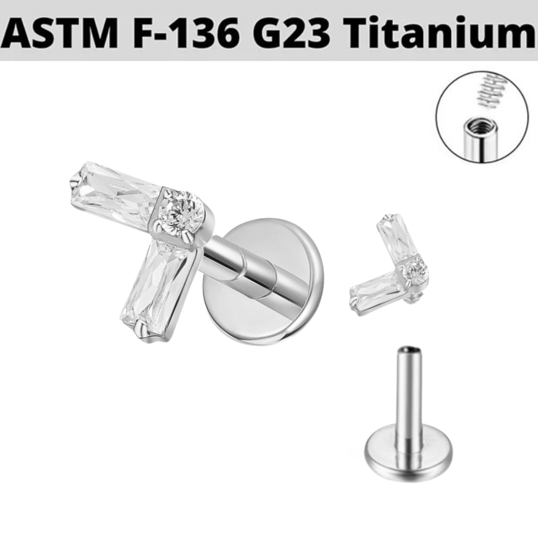 G23 Titanium Internally Threaded Chevron Baguette CZ Tragus Labret