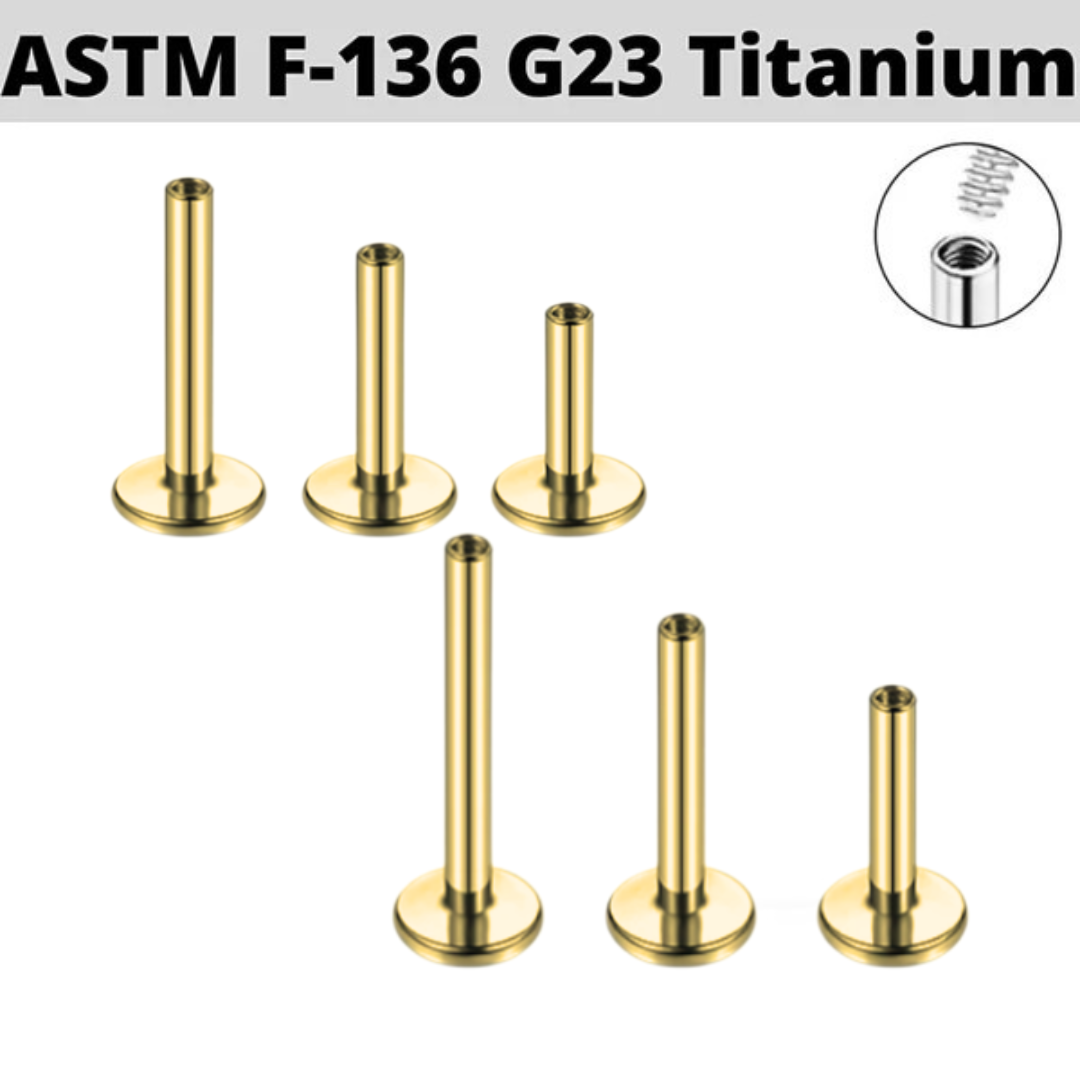 G23 Gold PVD Titanium Internally Threaded Labret Shaft 4mm Base