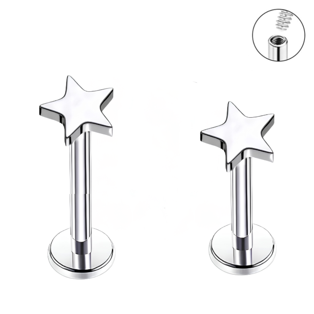 16G Steel Star Internally Threaded Tragus Labret