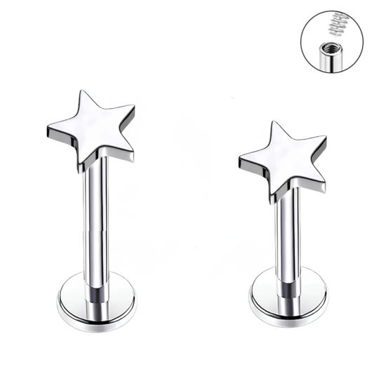 16G Steel Star Internally Threaded Tragus Labret