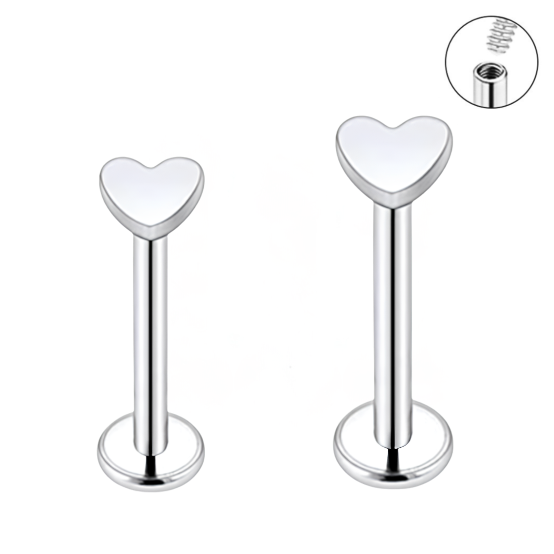 16G Steel Heart Internally Threaded Tragus Labret