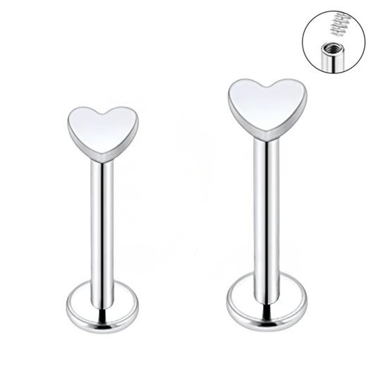 16G Steel Heart Internally Threaded Tragus Labret