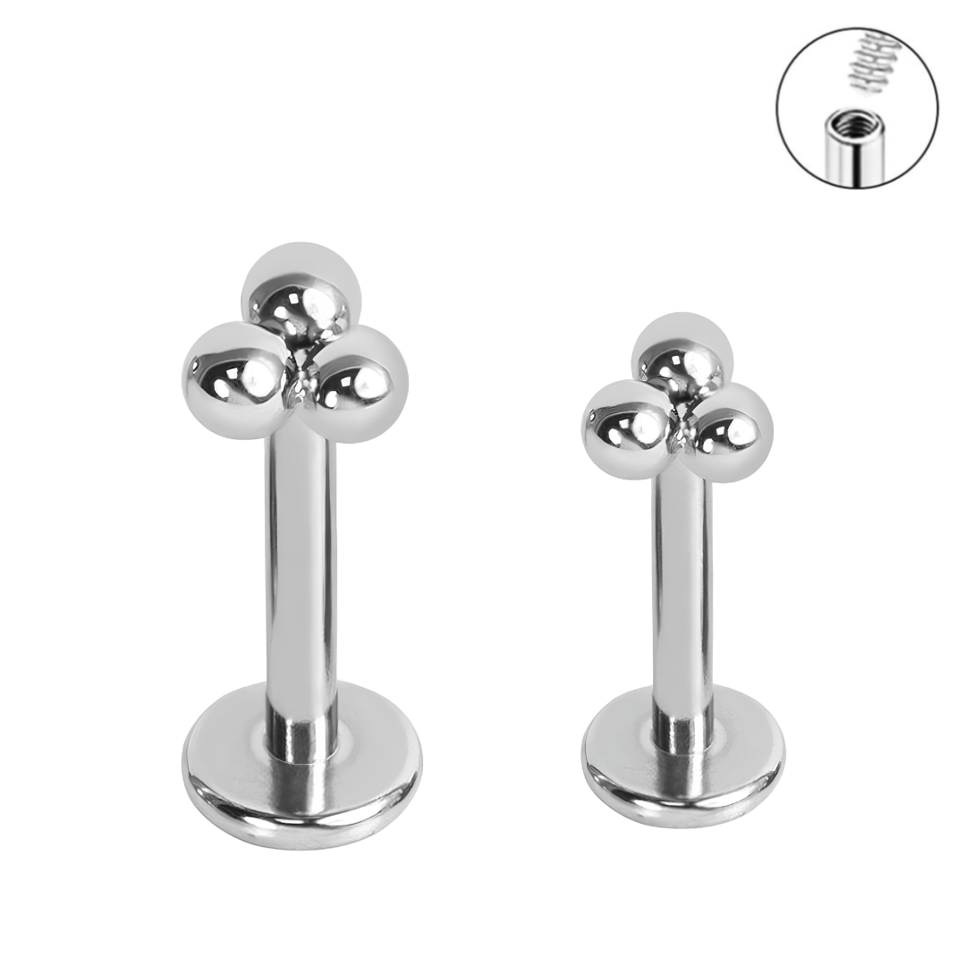 16G Steel Trinity Bead Internally Threaded Tragus Labret