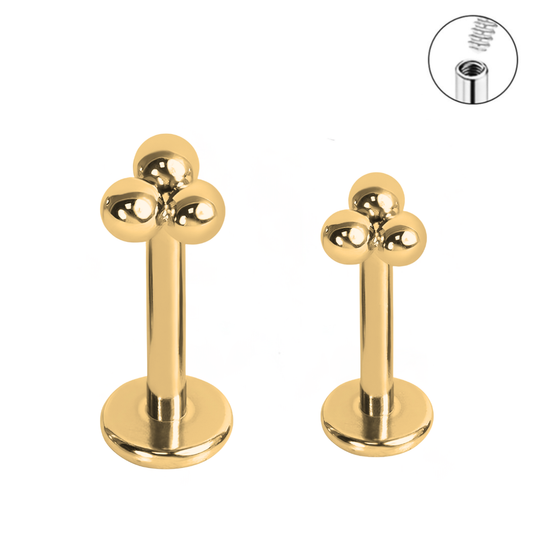 Gold Steel Ion Plated Trinity Bead Internally Threaded Labret