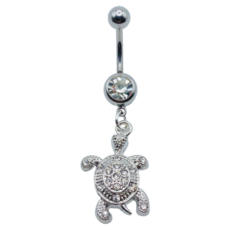 Steel CZ Gem Turtle Dangle Belly Ring