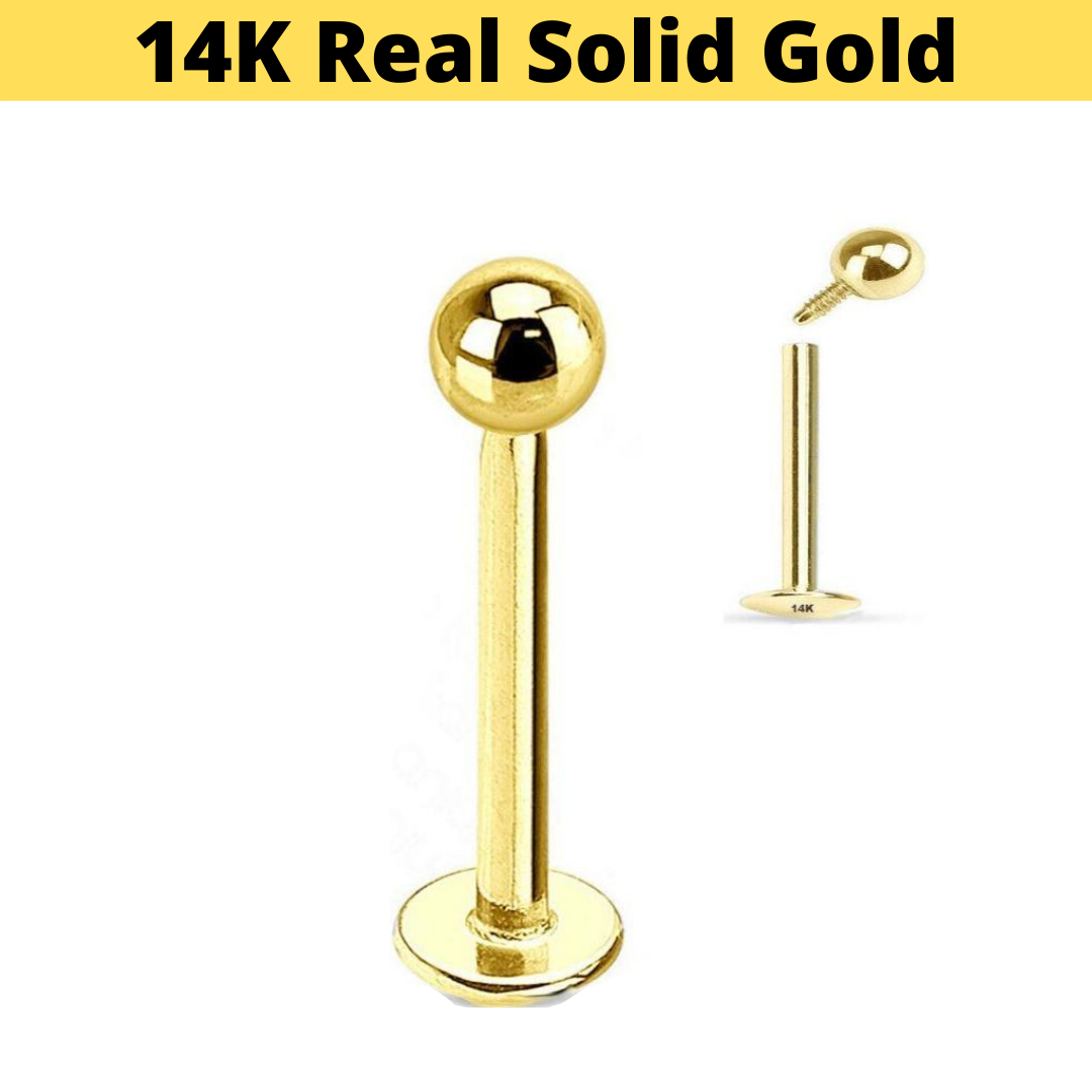 14K Gold 16G Internally Threaded Ball Labret