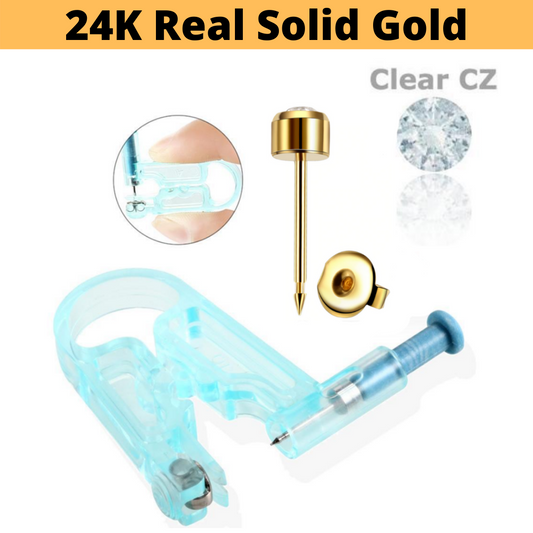 24K Gold Sterilized Piercing Gun Clear CZ Stud