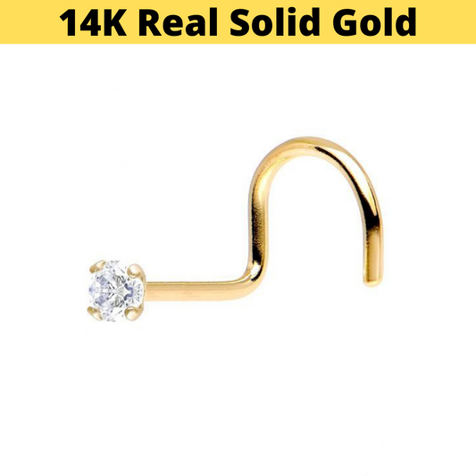 14K Gold Prong Set CZ Nose Screws