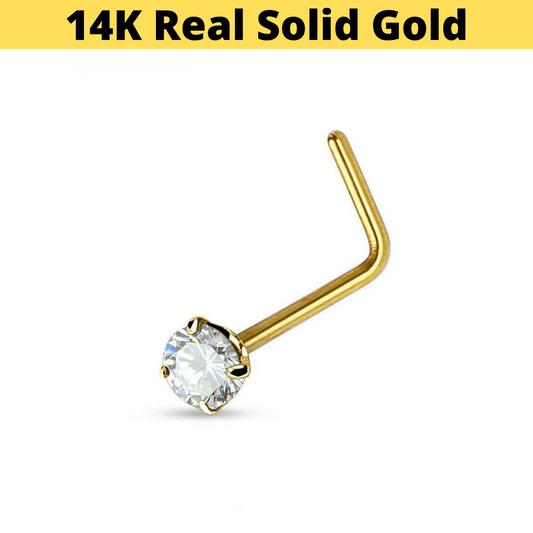 14K Gold CZ L Bend Nose Fishtail