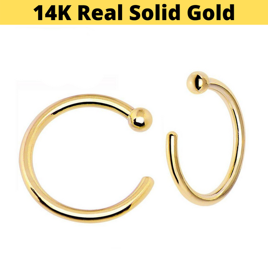 14K Gold Ball Nose Hoop Ring