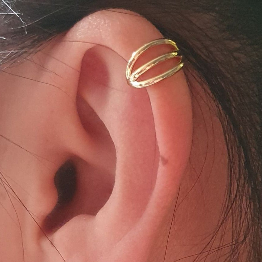 Gold Steel Triple Hoop Ion Plated Hinged Clicker Segment Ring
