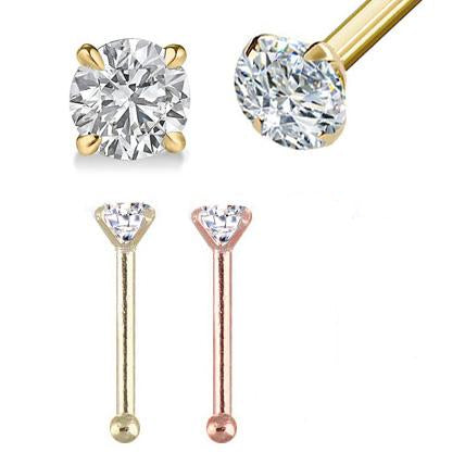 Rose Gold/ Gold Ion Plated Prong Set CZ Nose Stud
