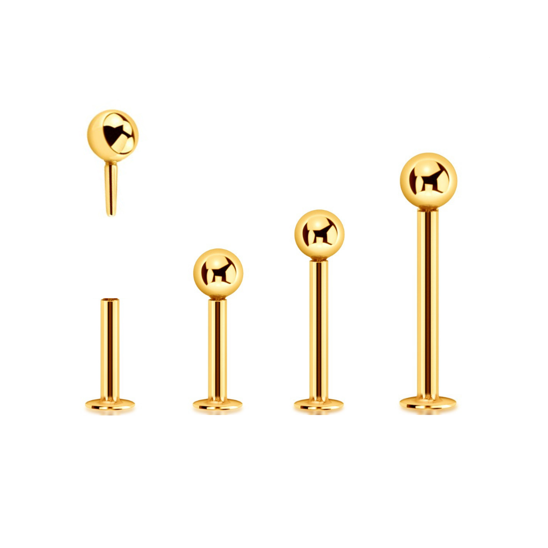 16G Gold Steel Threadless Push In Ball Ion Plated Tragus Labret