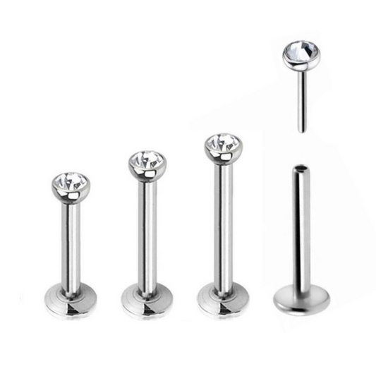 20G Threadless Push Click Pin Flat CZ Labret