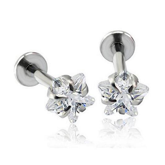 Internally Threaded 3mm Star CZ Prong Set Labret Tragus