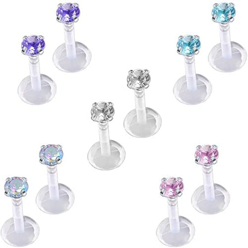 16G Prong Set CZ Flexible Tragus Labret