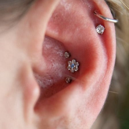 G23 Titanium Internally Threaded Bezel Set CZ Daisy Tragus Labret