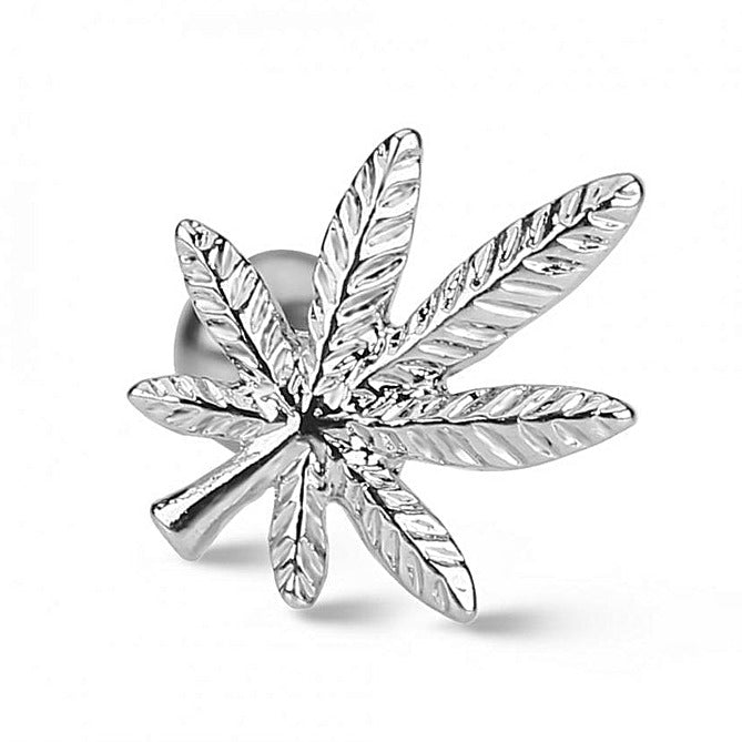 Steel Marijuana Pot Leaf Logo Tongue Ring
