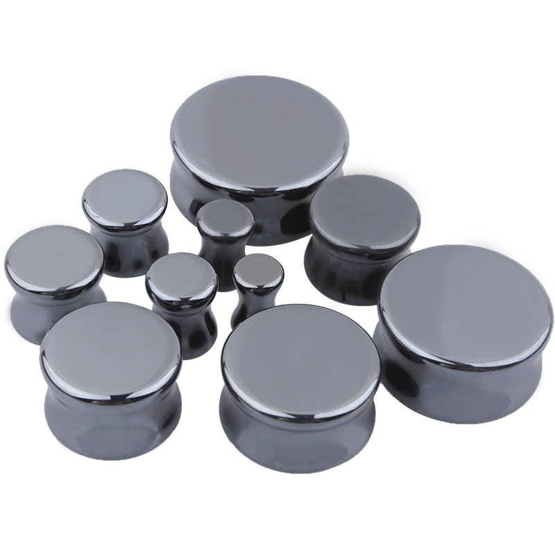 Pair Of Hematite Stone Tunnel Gauges - 8mm Silver Hemitite Organic Ear Plugs