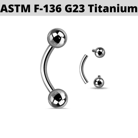 G23 Internally Threaded 14G Titanium Curved Barbell