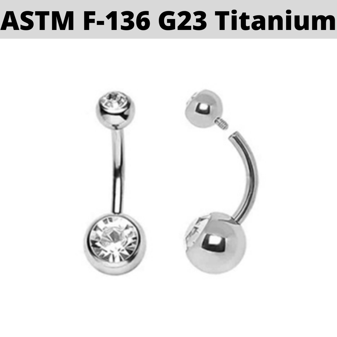 G23 Titanium Internally Threaded Double 5mm+8mm CZ Belly Ring
