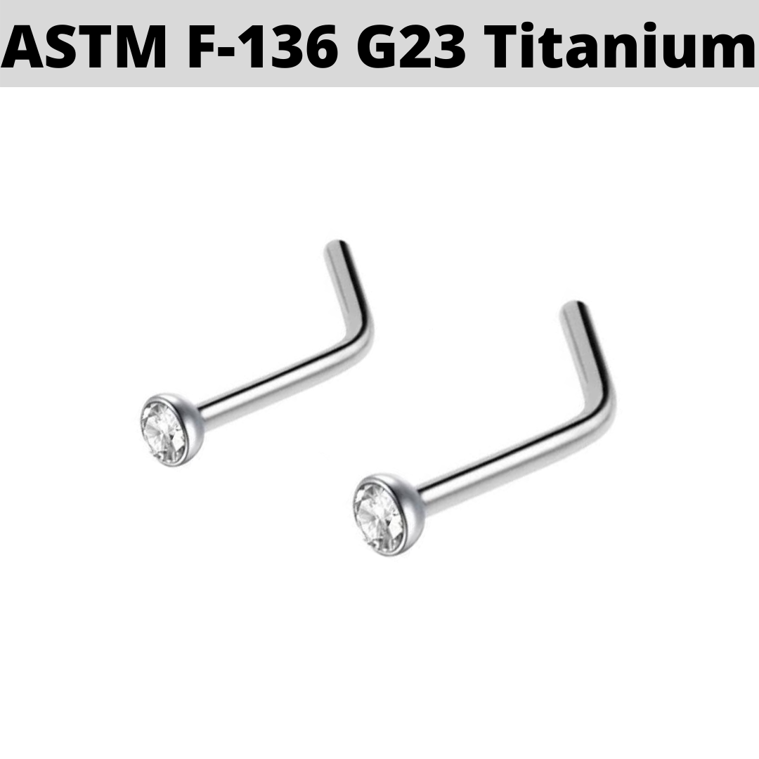 G23 Titanium CZ L Bend Nose Ring