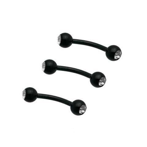 14G Double CZ Black Steel Ion Plated Curved Barbell