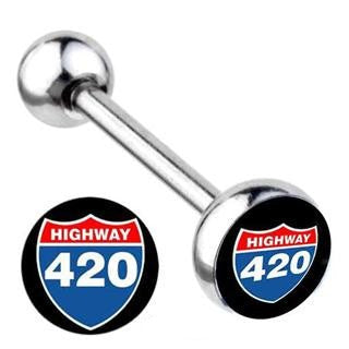 Highway 420 Flat Top Logo Tongue Ring