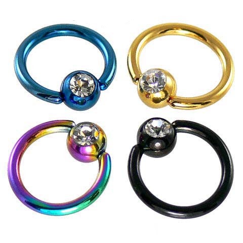 14G Steel Ion Plated CZ Captive Ring