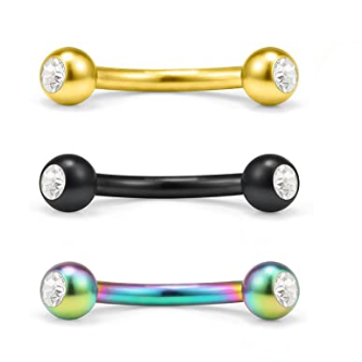 Ion Plated Steel Double Gem Curved Barbell