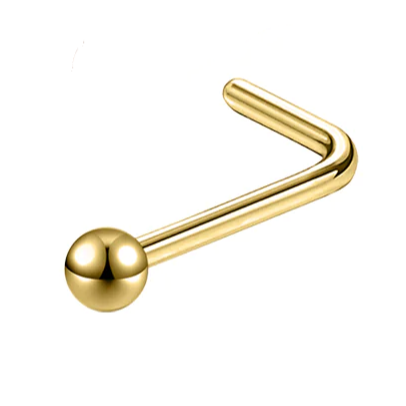 Gold Steel Ion Plated Ball L Bend Nose Fishtail Ring