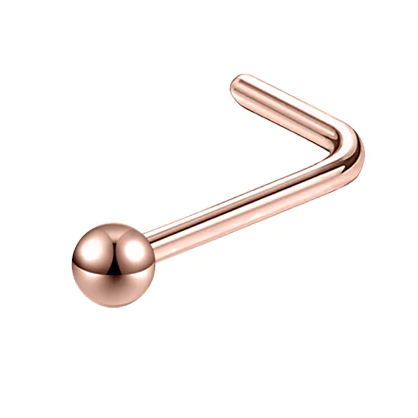Rose Gold Steel Ion Plated Ball L Bend Nose Fishtail Ring