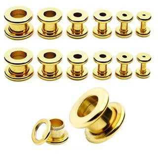 Giant Gold Steel Ion Plated Screw On Flesh Tunnel 1/2" to 3/4"