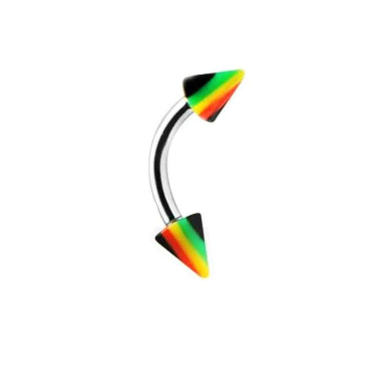 Jamaican Rasta Stripe Spike Curved Barbell