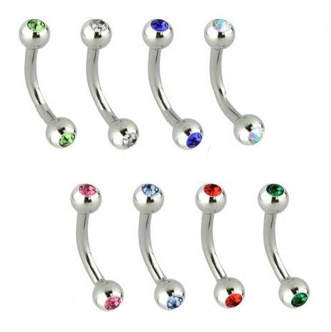 18G 1/4" Double Gem Curved Barbells