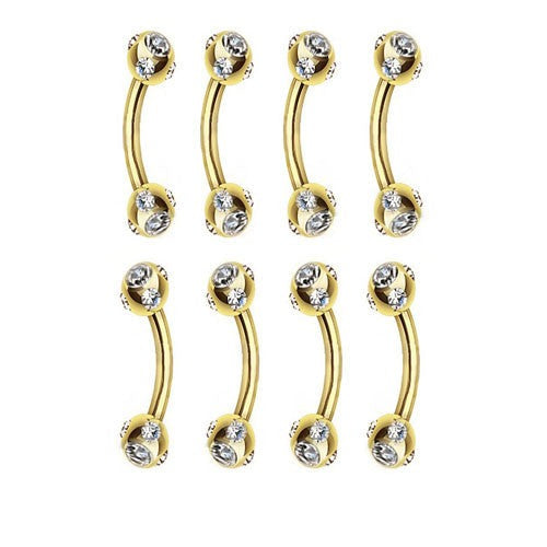 16G 18G Multi CZ Gold Ion Plated Curved Barbell